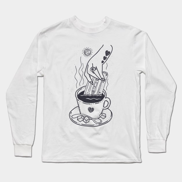 I Like My Coffee With Good Music Taste Long Sleeve T-Shirt by Marina BH